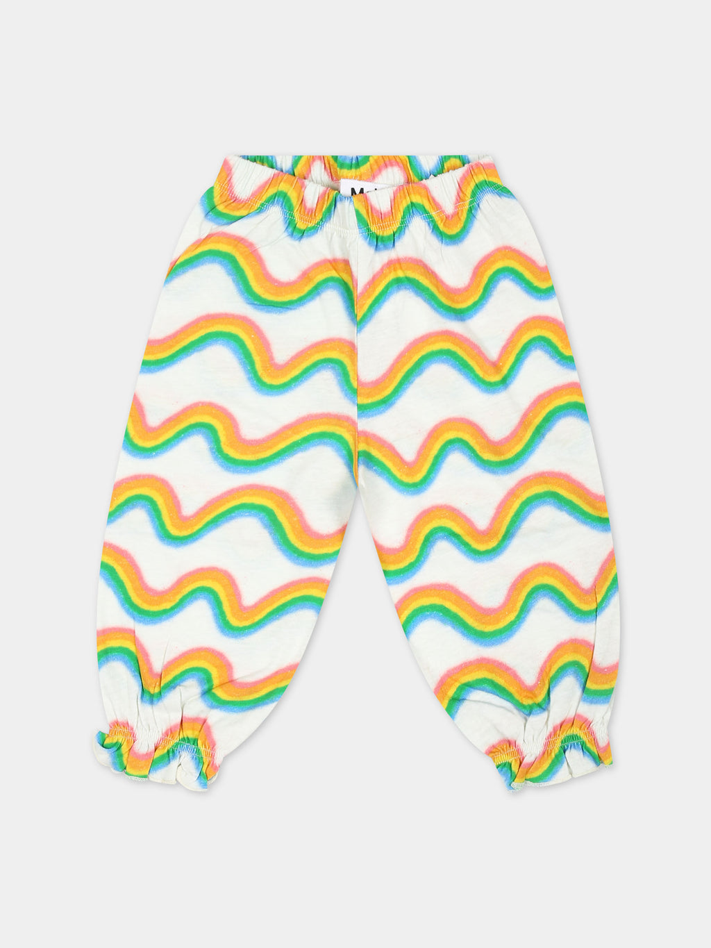 White trousers for baby girl with rainbow print